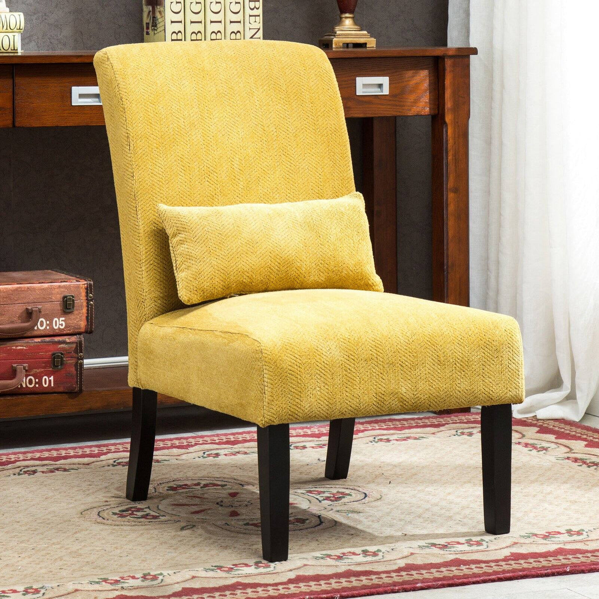 Fabric Armless Accent Chair with Kidney Pillow X4502