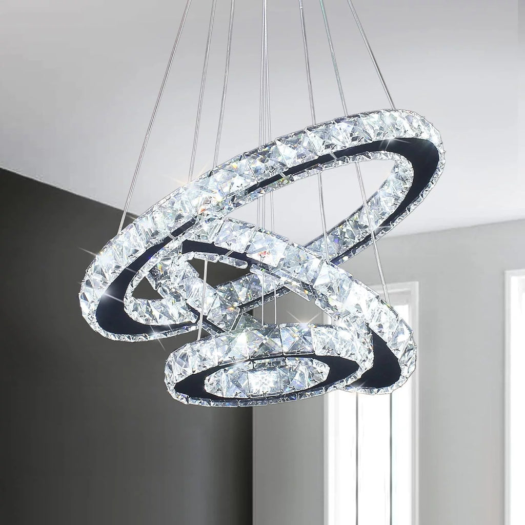 LED 3 Rings Crystal Chandelier Pendant Light J52312