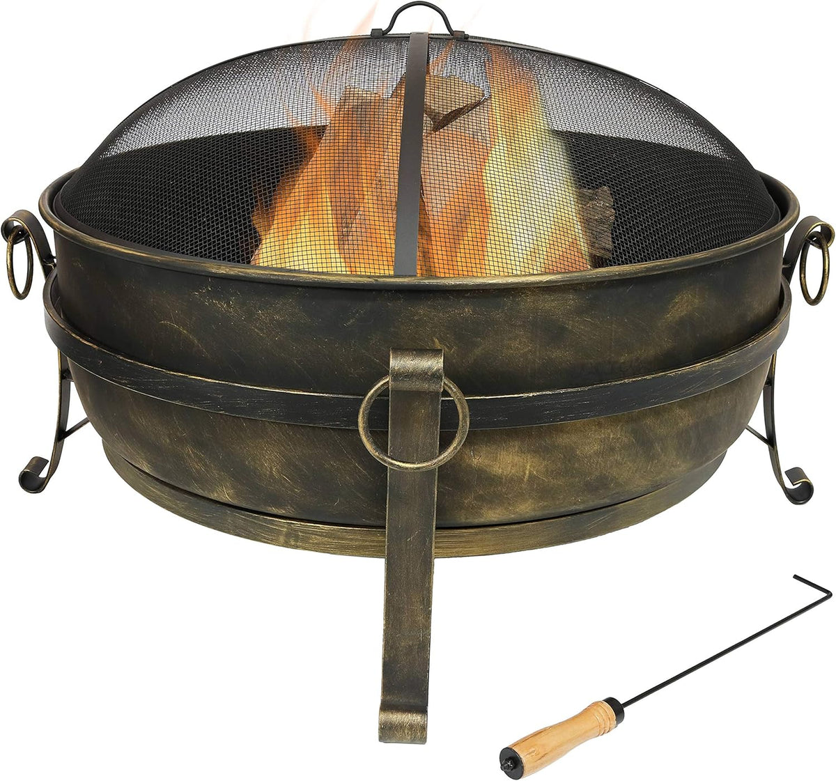 24 Inch Wood Burning Outdoor Fire Pit with Spark Screen and Poker T332