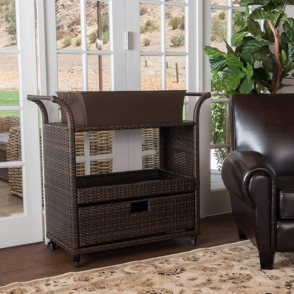 Indoor Wicker Bar Cart O7527
