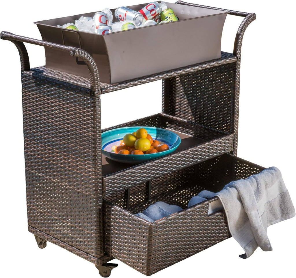 Indoor Wicker Bar Cart O7527