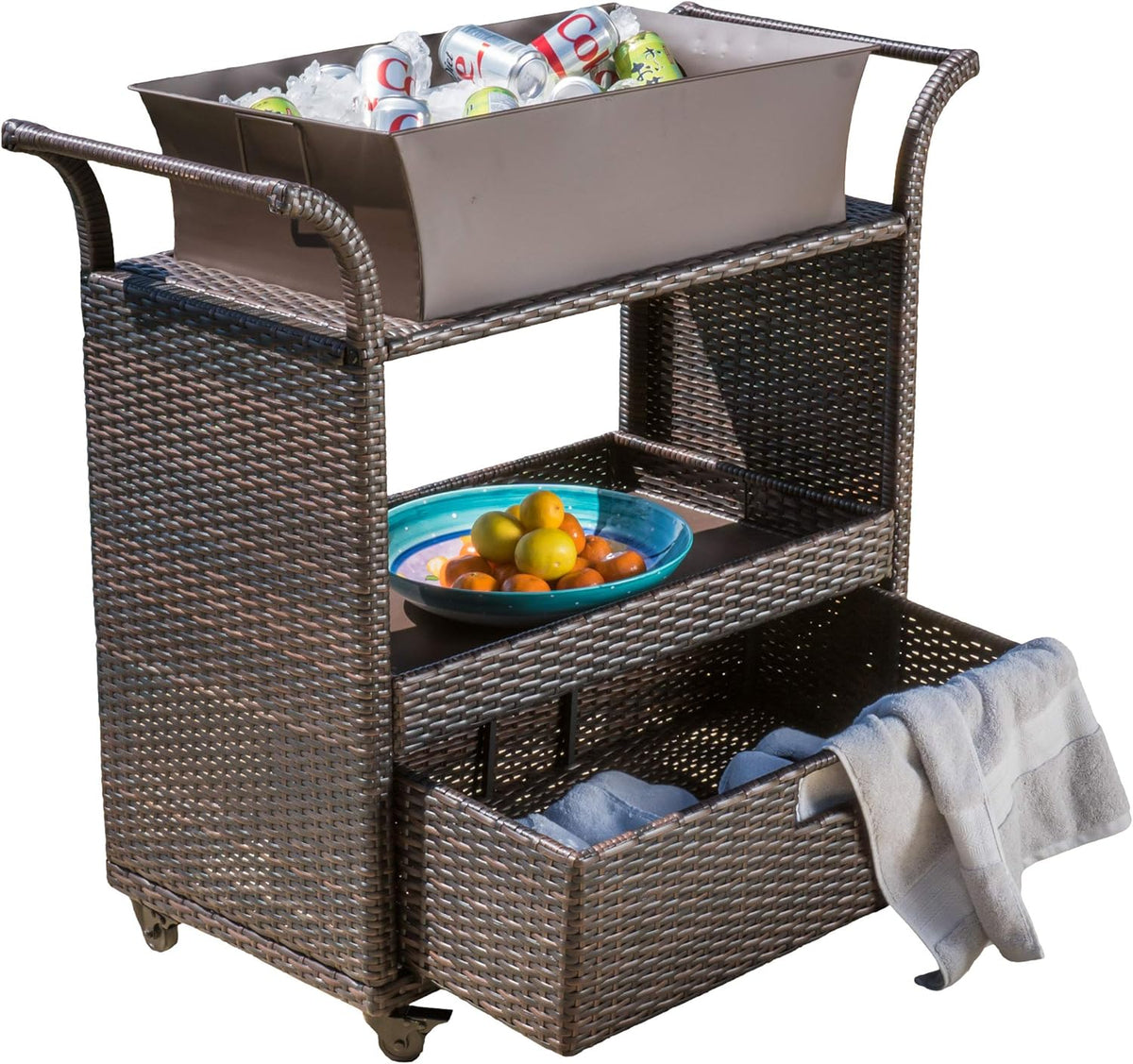 Indoor Wicker Bar Cart O7527