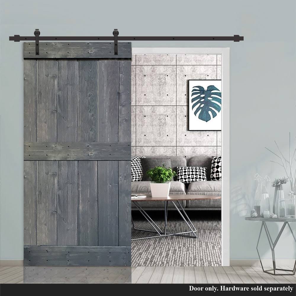 Gray Stained Knotty Pine Wood Interior Sliding Barn Door Slab F2969