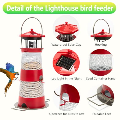 Solar Bird Feeder Hanging Outdoor Birdfeeder Waterproof LED Lights V8811