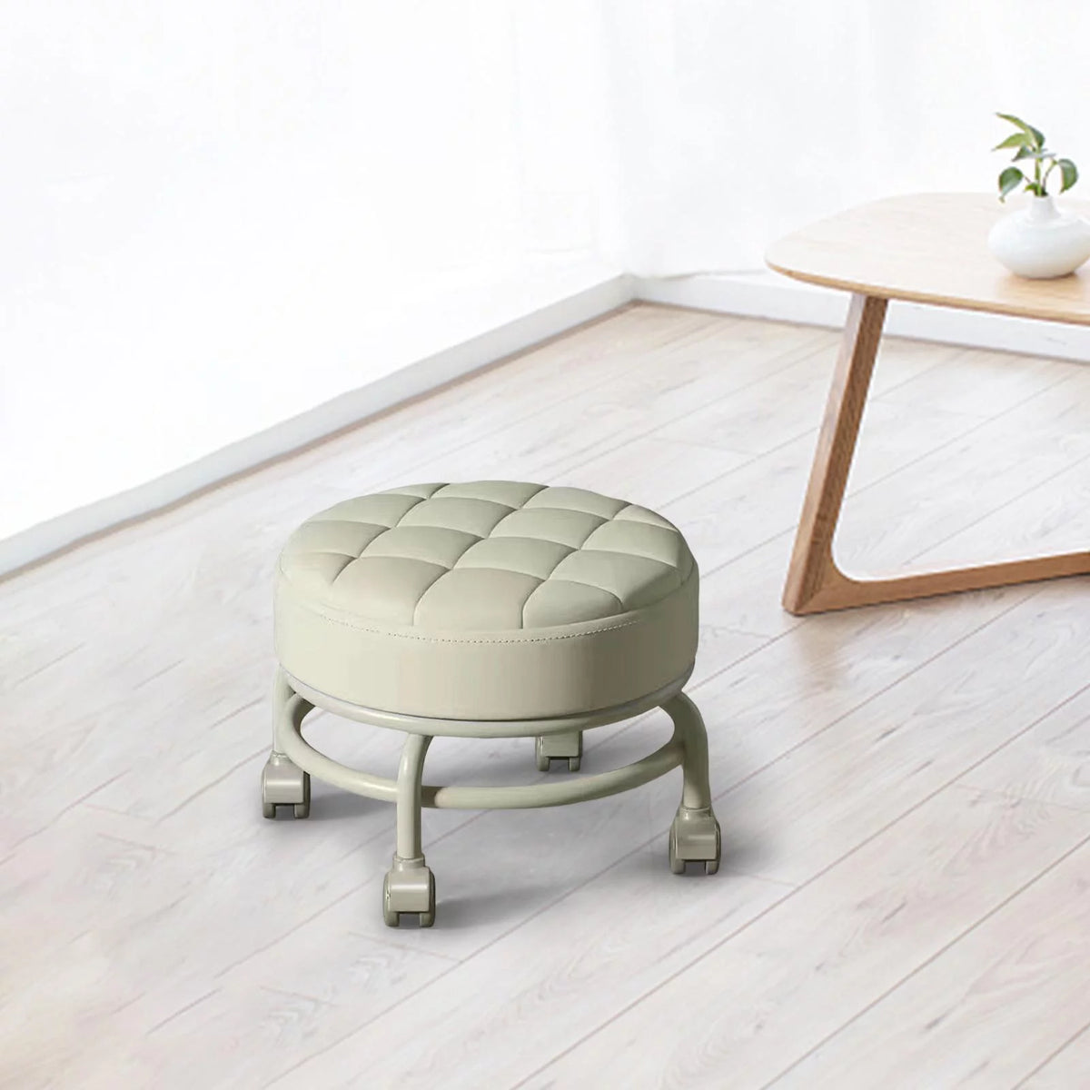 Beige Round Rolling Swivel Stool B60488