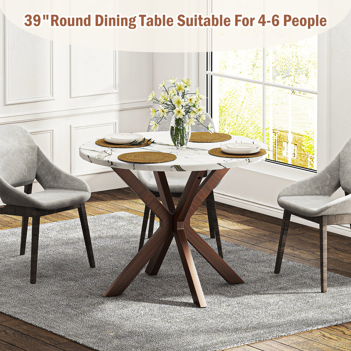39.4" Round Wood Dining Table with Steel Legs B578