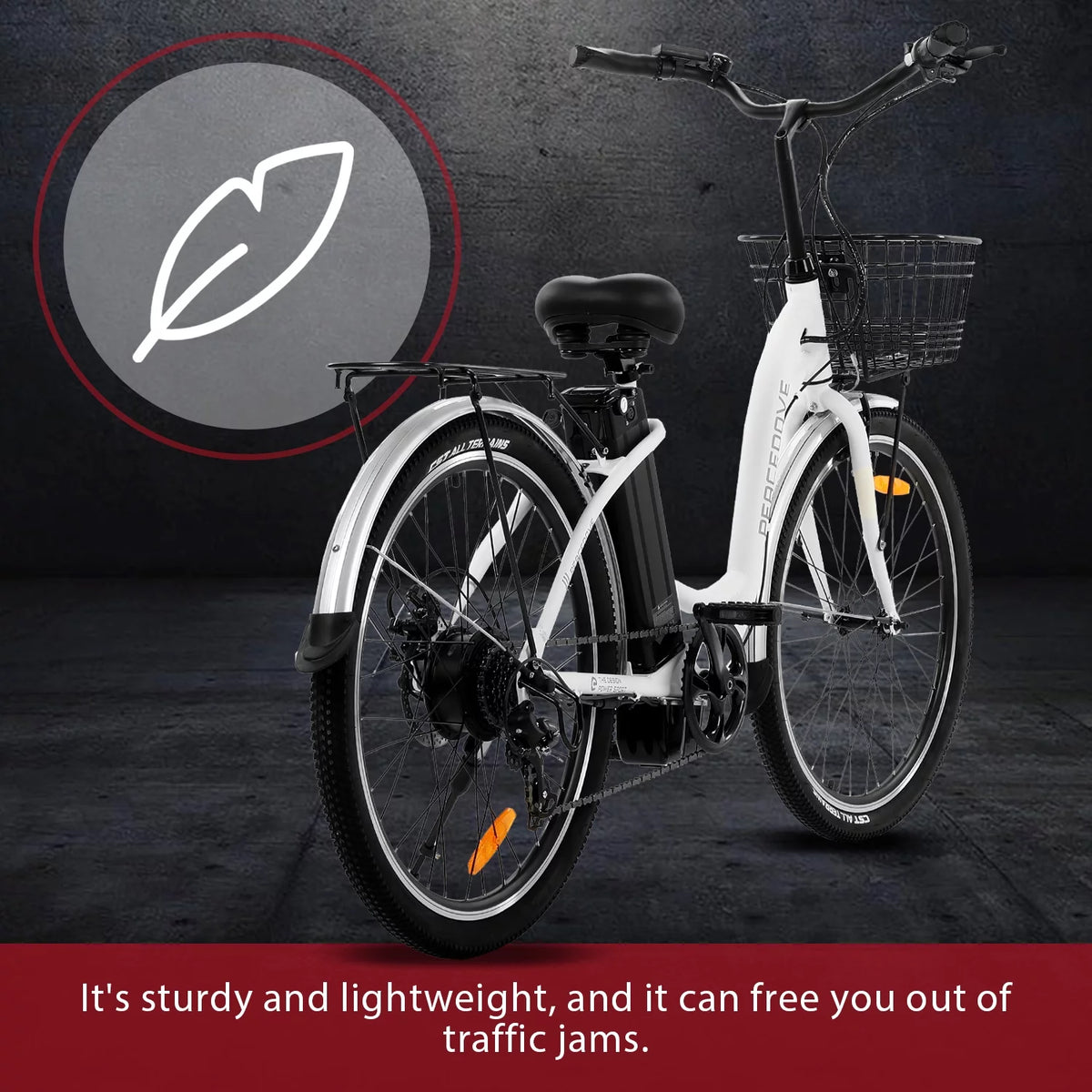 26 Inch 350 W White 7 Speed Electric Bicycle with Basket M65528