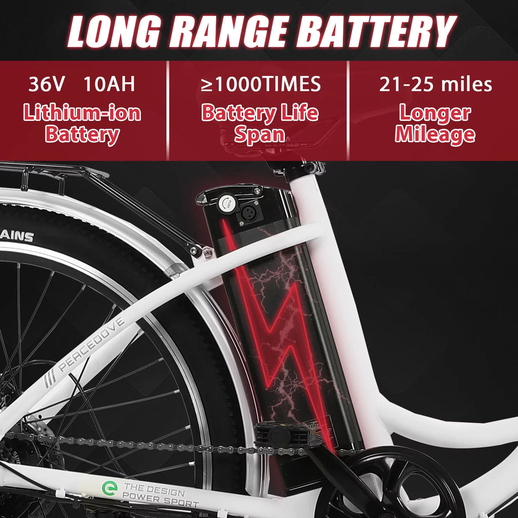 26 Inch 350 W White 7 Speed Electric Bicycle with Basket M65528