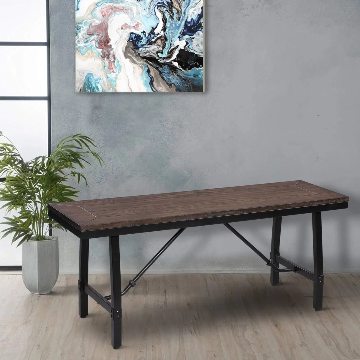 Industrial Wood and Metal Bench with Tube Leg Support T24220