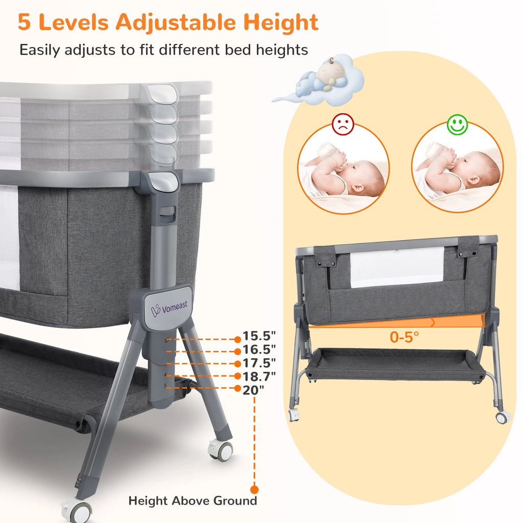 Baby Bassinet, Bedside Sleeper, Portable Crib, All Mesh - Grey B5592
