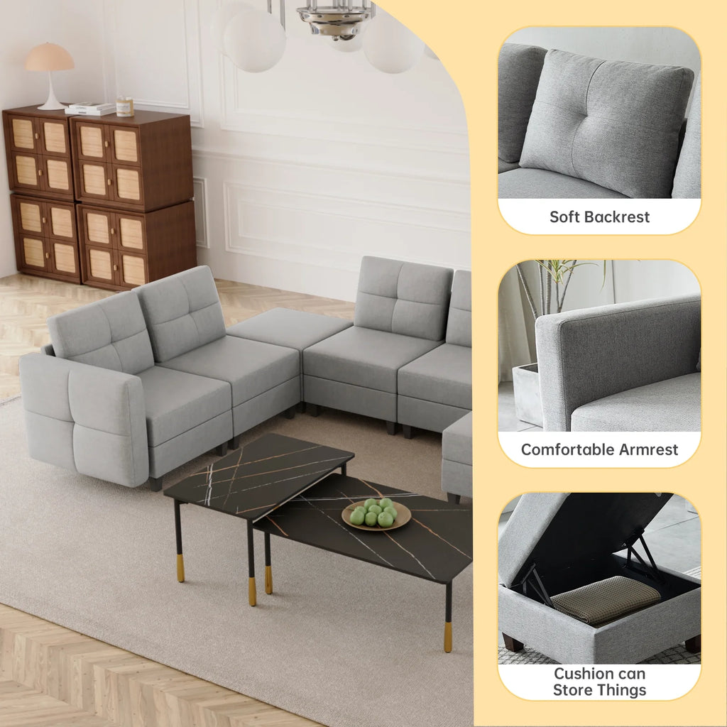 Gray Modular Sectional Sofa with Storage W160
