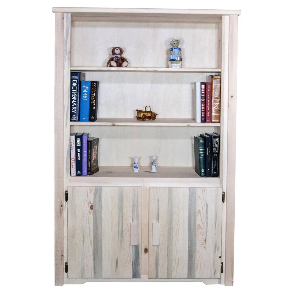 Natural Lacquered Wood Bookcase with Storage E17192