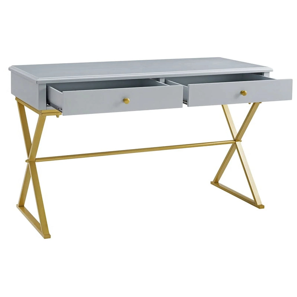 Gray Two Drawer Wood and Metal Desk X9760
