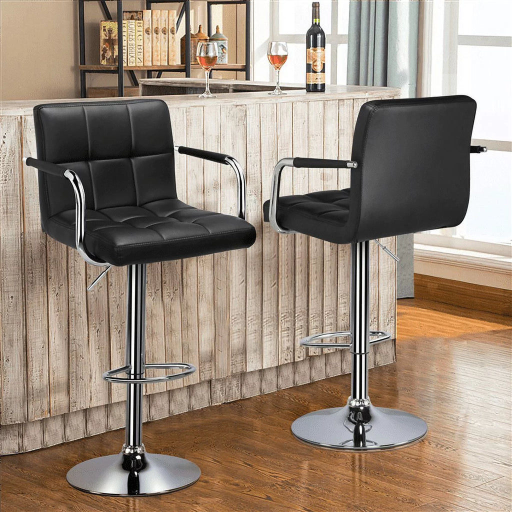 Black Adjustable Swivel Bar Stool Set of 2 L914