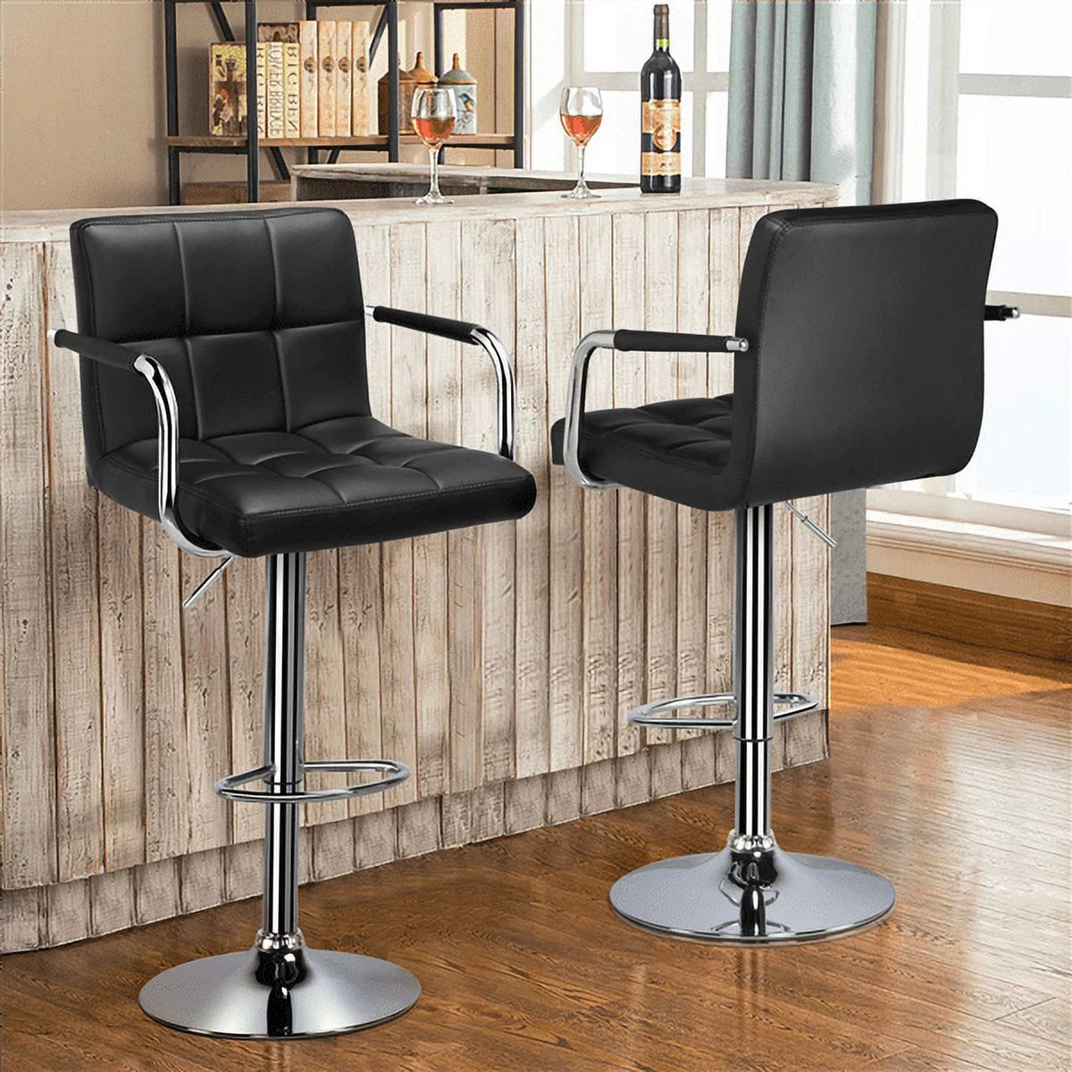 Black Adjustable Swivel Bar Stool Set of 2 L914