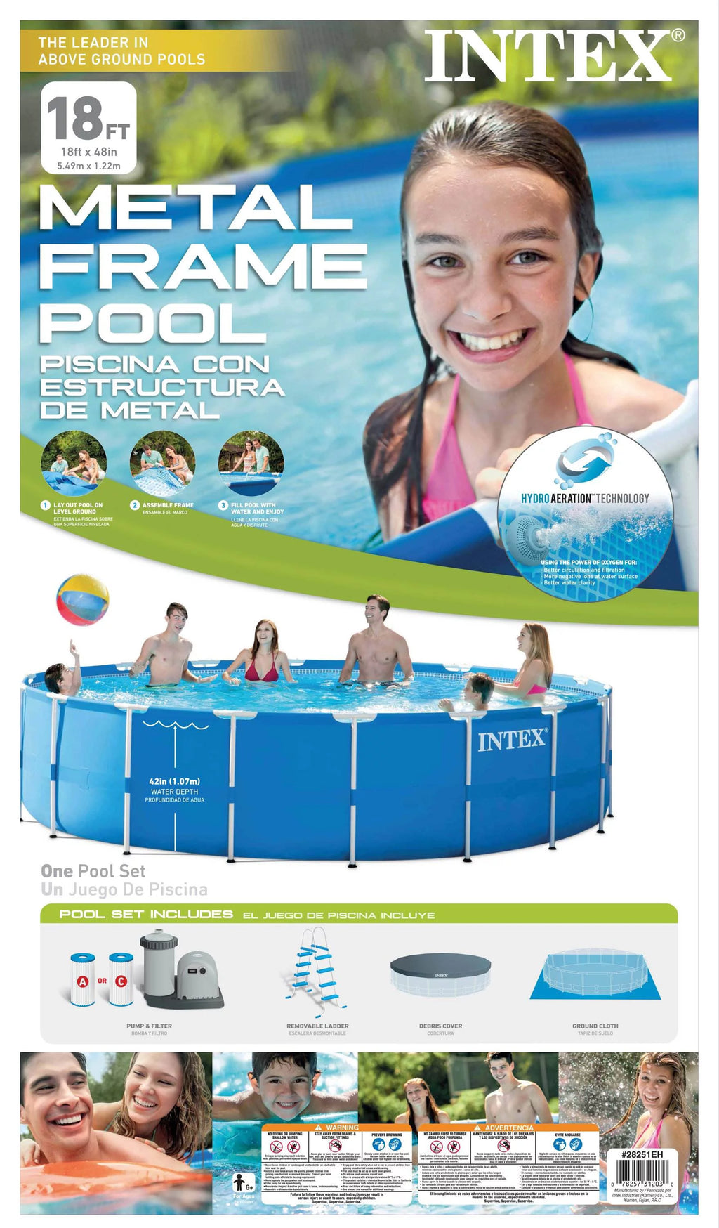 18ft x 48in Round Metal Frame Above Ground Swimming Pool Set H13241