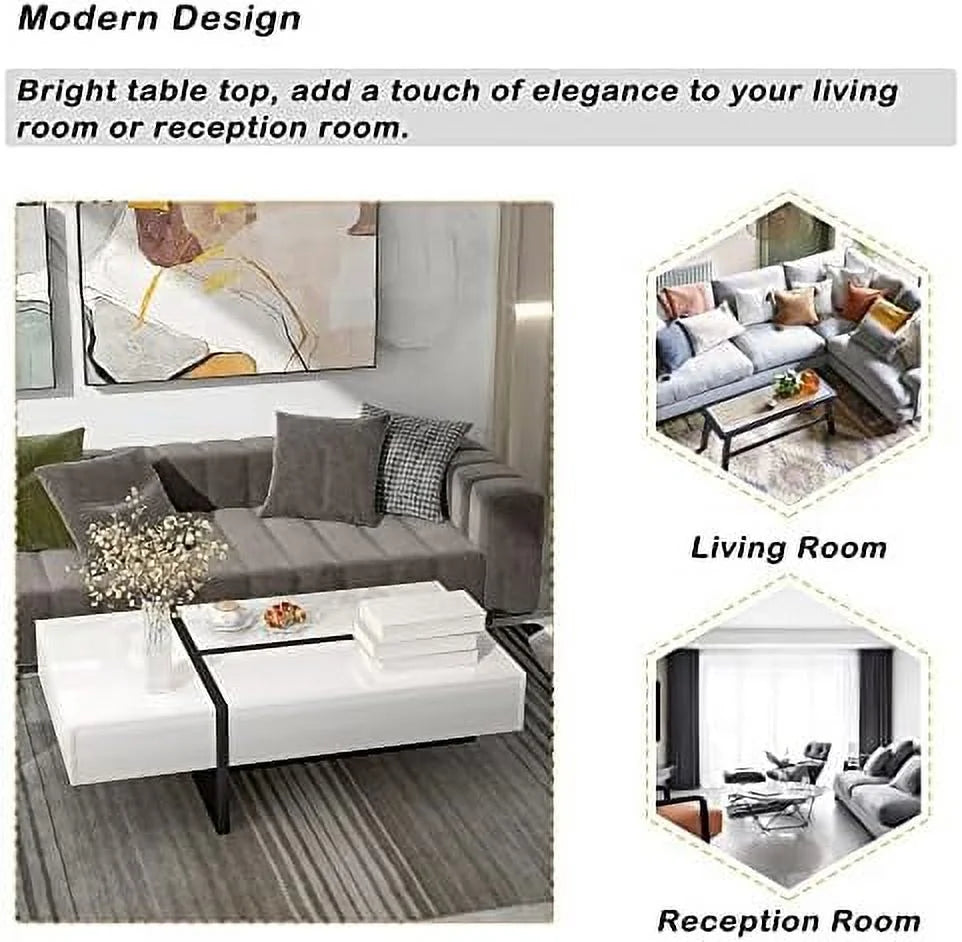 LED Coffee Table 31.5 Inch High Gloss with 16-Color Light and Remote Control T26400