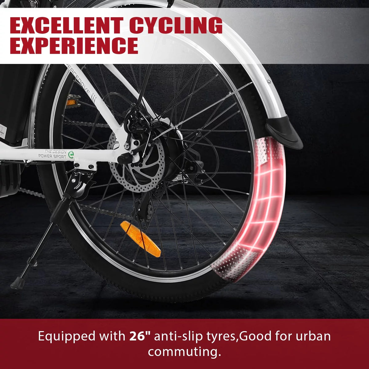 26 Inch 350 W White 7 Speed Electric Bicycle with Basket M65528