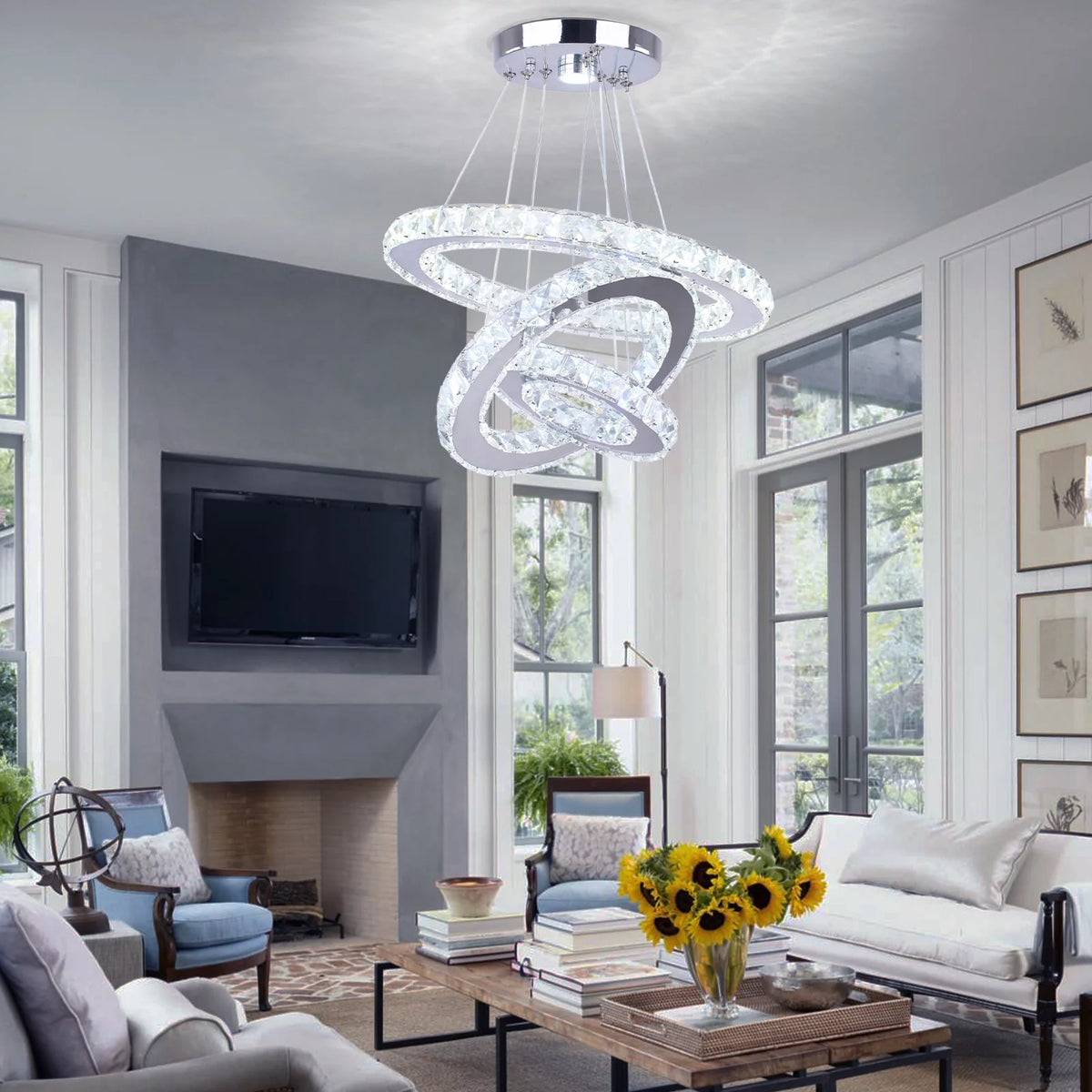 LED 3 Rings Crystal Chandelier Pendant Light J52312