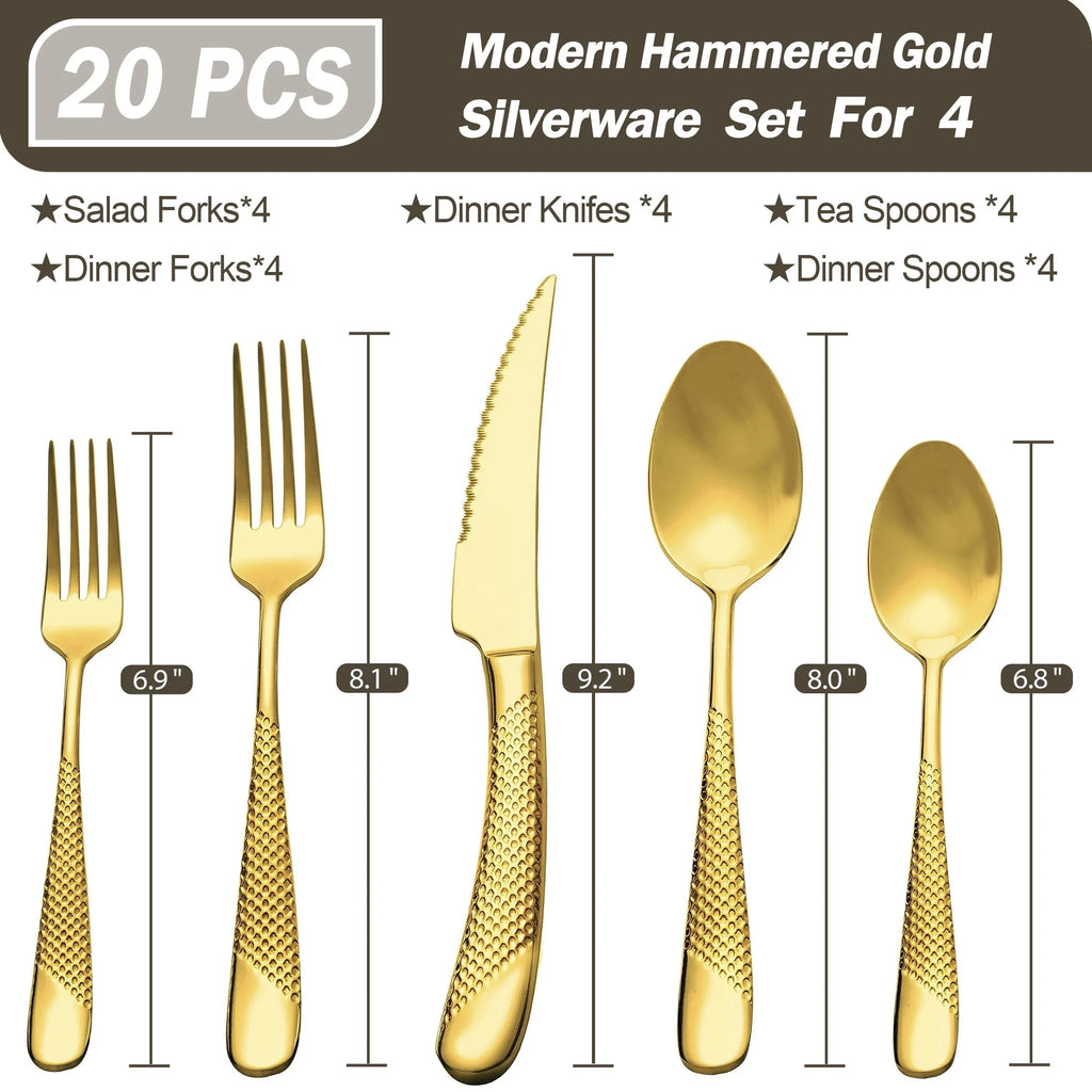 20 Piece Hammered Stainless Steel Flatware Set H47436
