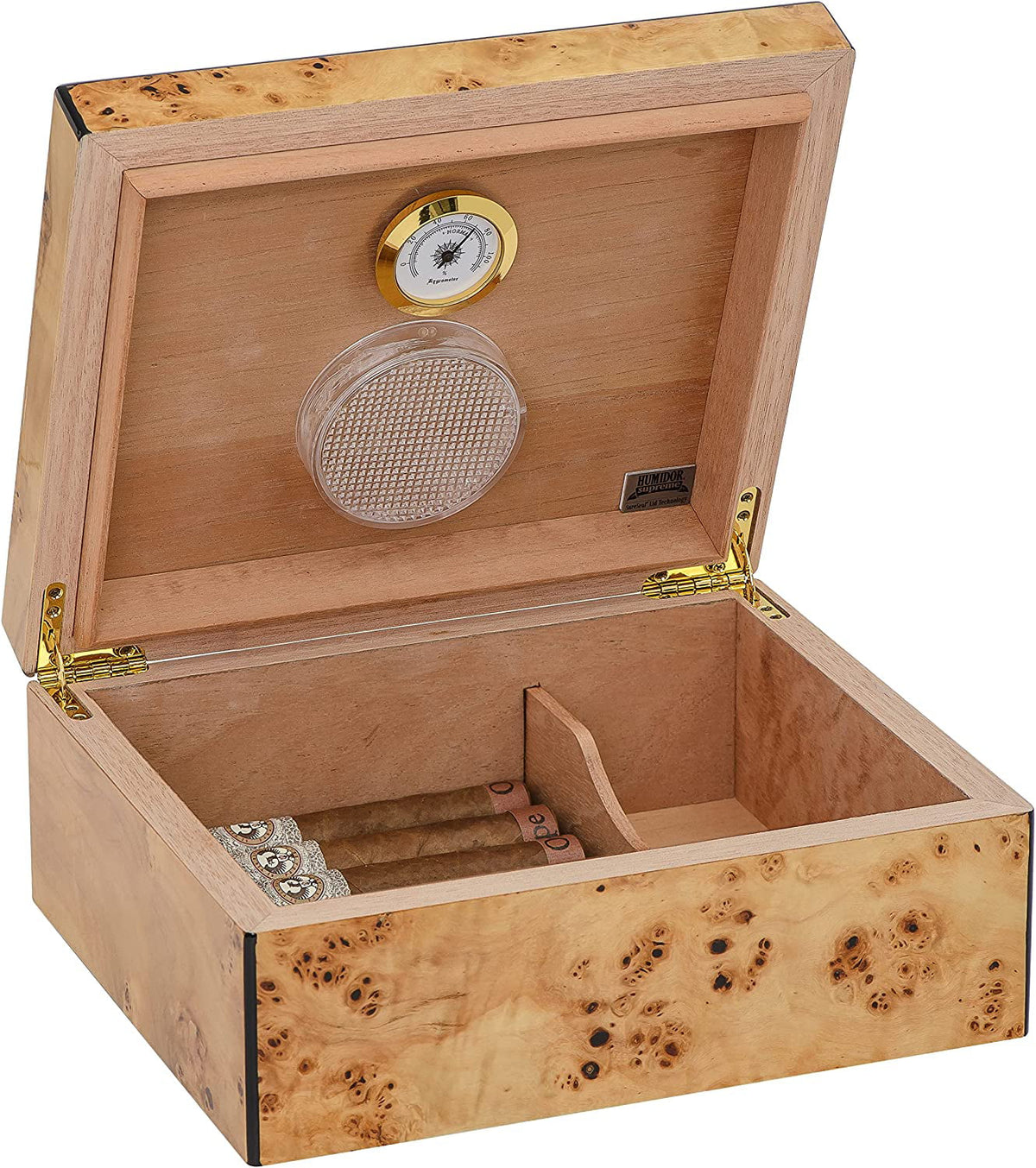 Desktop Cigar Humidor with Hygrometer and Humidifier, Spanish Cedar Lined R946