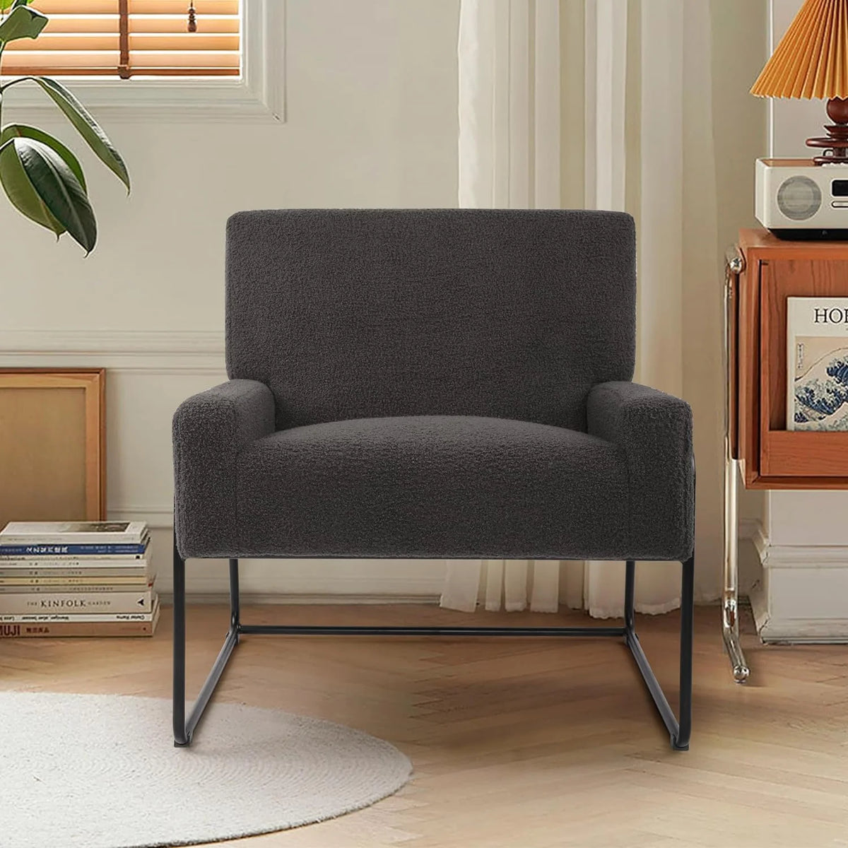 Fuzzy Gray Accent Chair with Metal Frame V14888