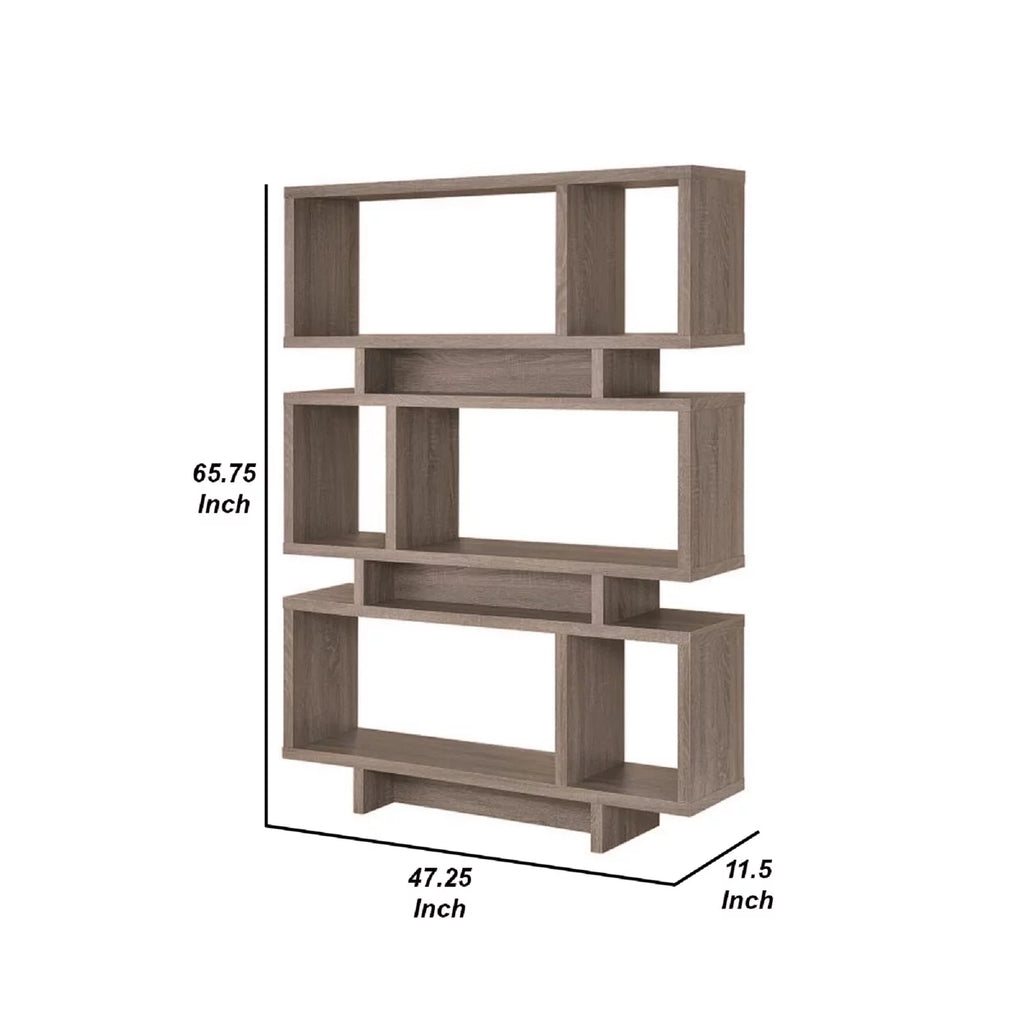 3-tier Geometric Bookcase Weathered Grey E9516