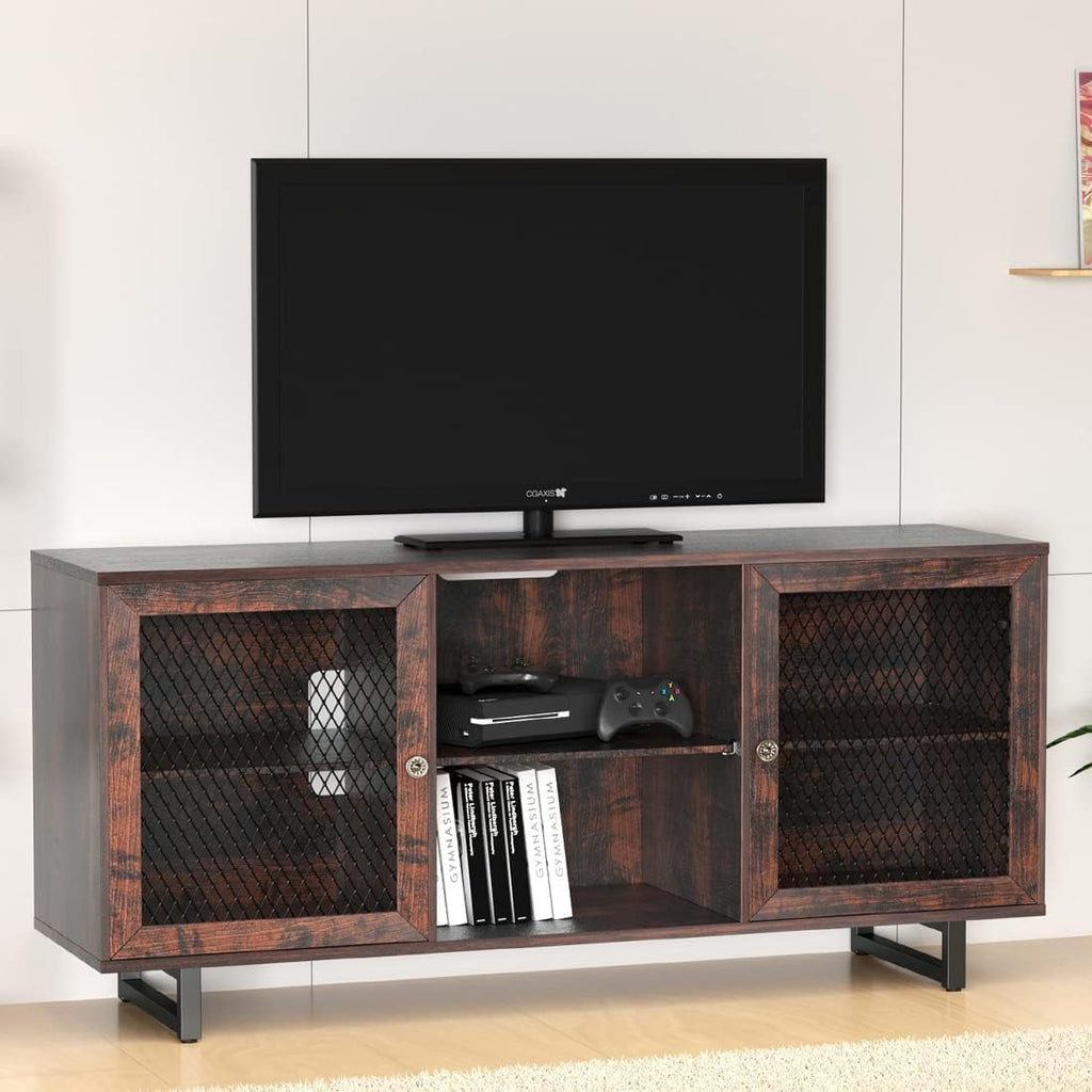 Gray Oak Media Console with 6 Storage Shelves V856