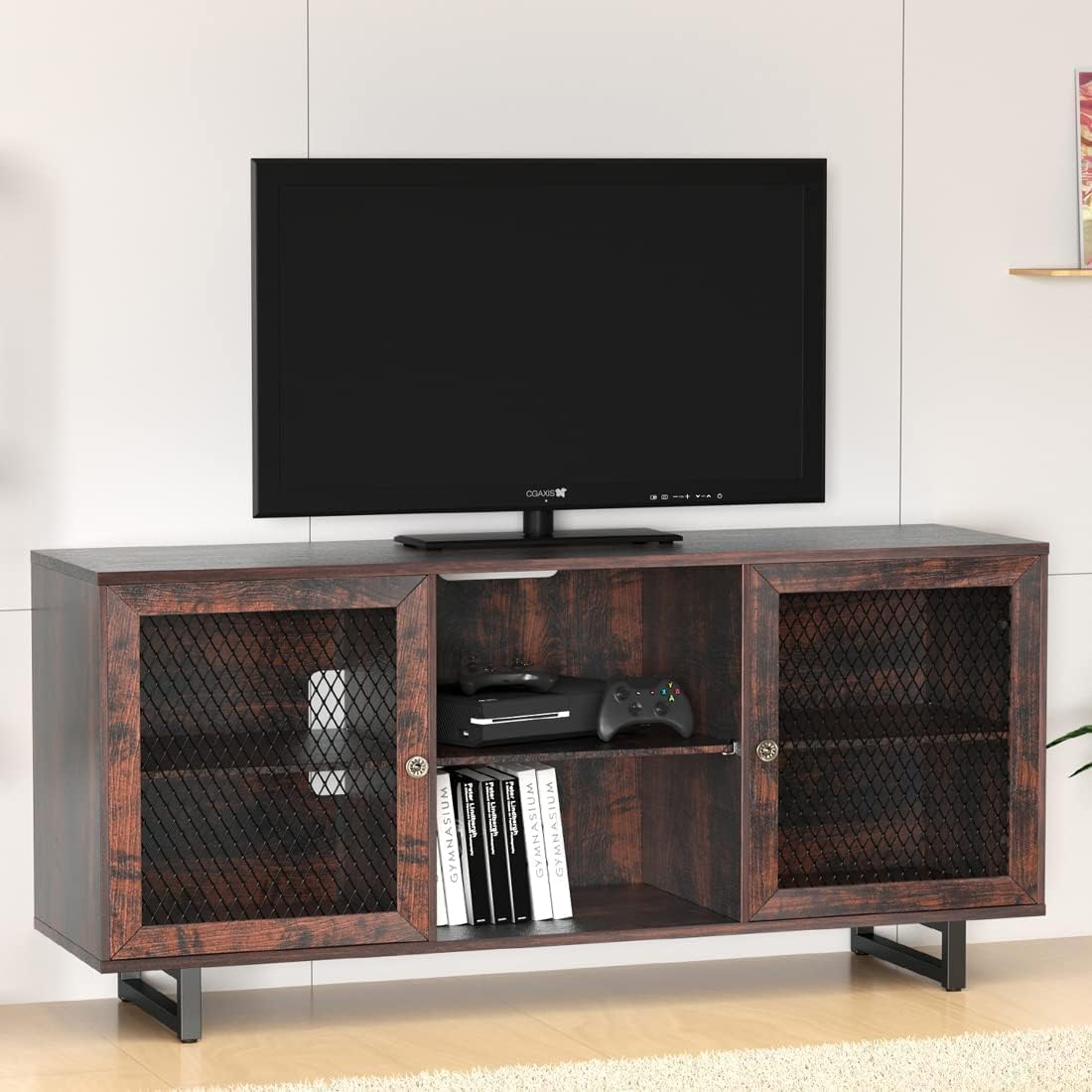 Gray Oak Media Console with 6 Storage Shelves V856