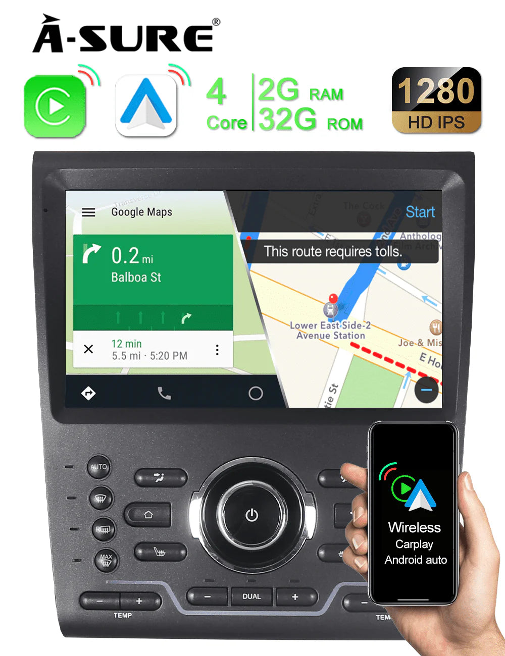 Wireless Carplay Android Car Stereo GPS 2+32G B748