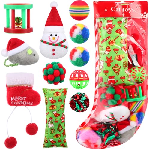 11 Pcs Christmas Catnip Cat Toy Gift Set with Santa Snowman Plush Balls Crinkle Mice K341