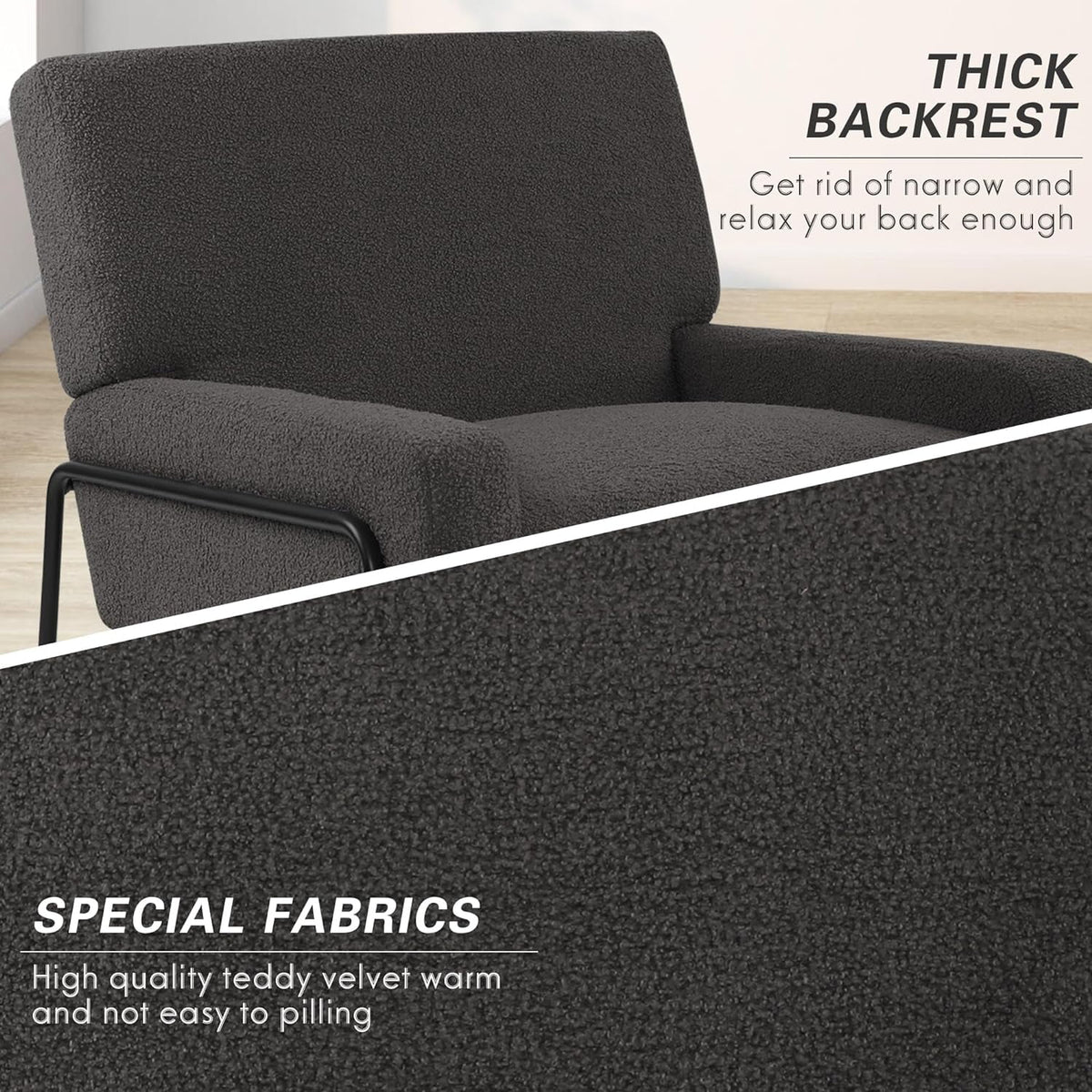 Fuzzy Gray Accent Chair with Metal Frame V14888
