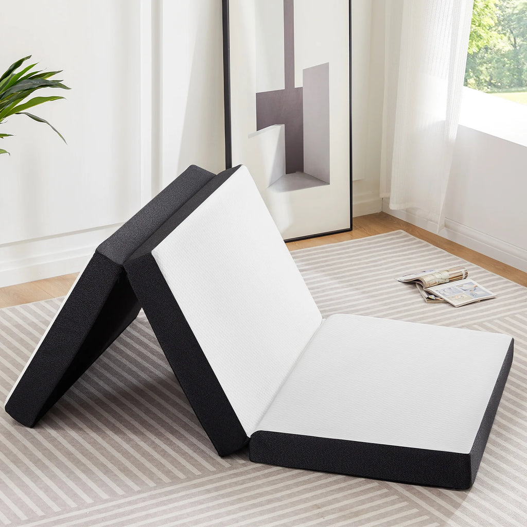 4 inch Tri-fold Memory Foam Mattress Topper, Twin Size, White J9185