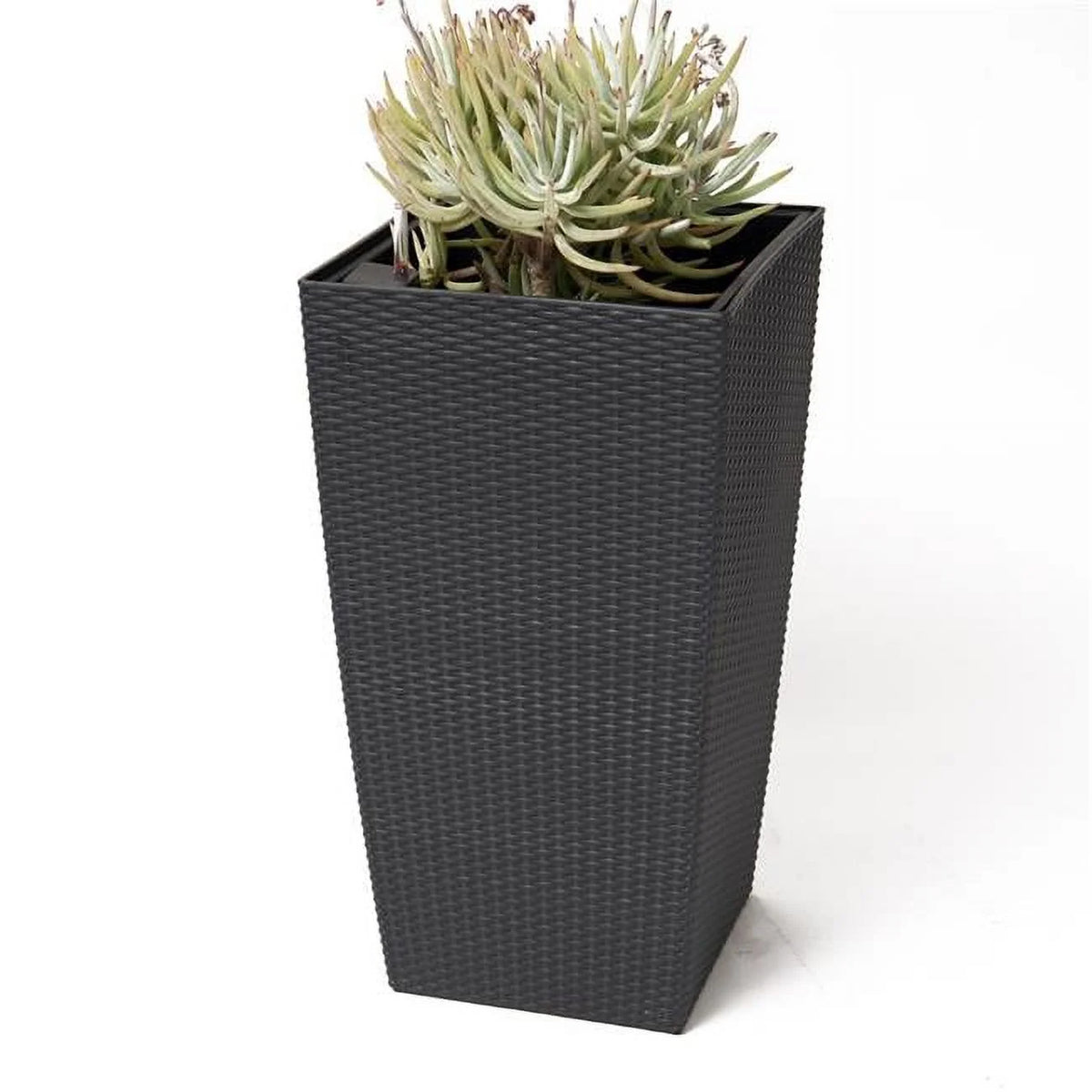 30" Black Rattan Self Watering Square Planter Pot C563