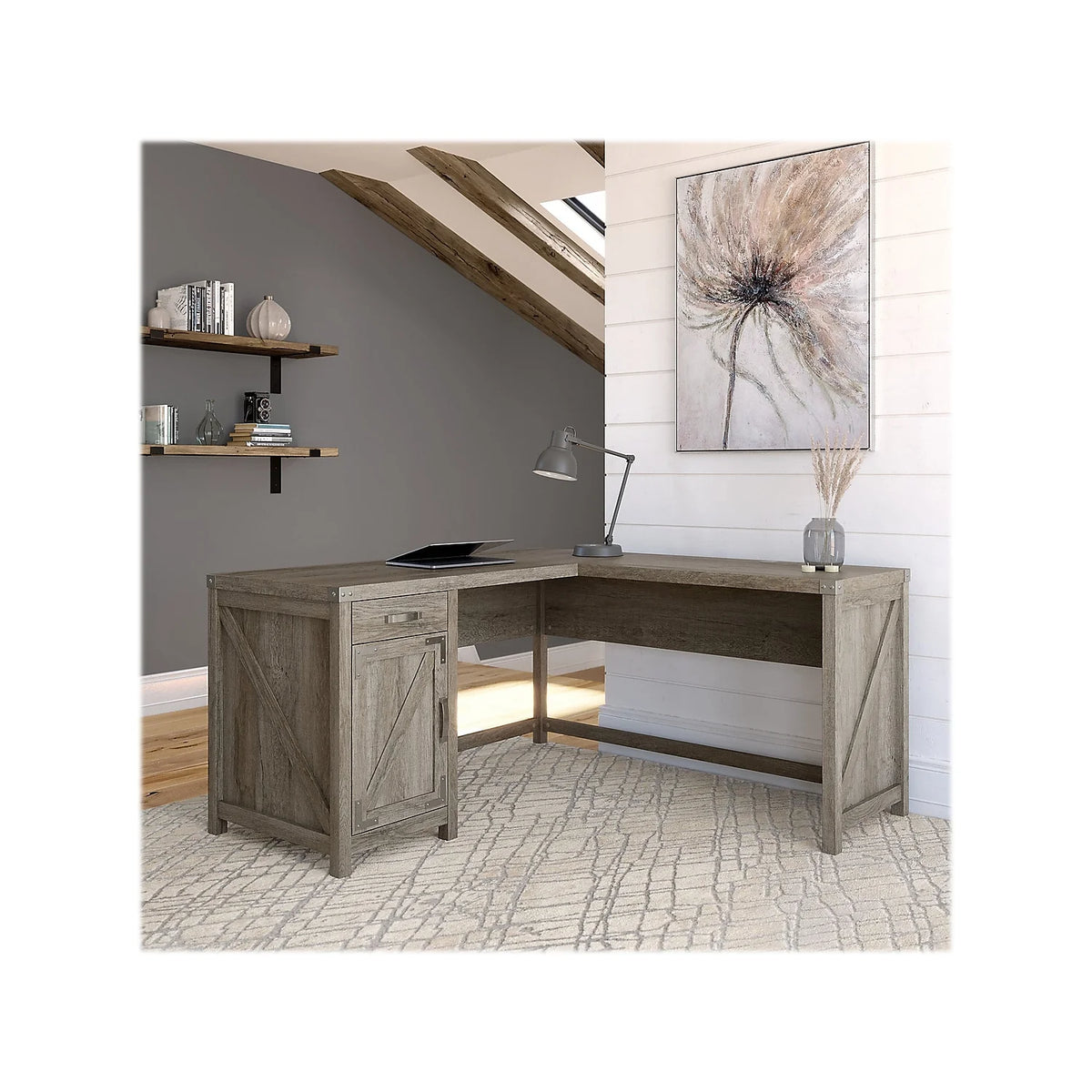 L Shaped Desk with Cabinet U8959