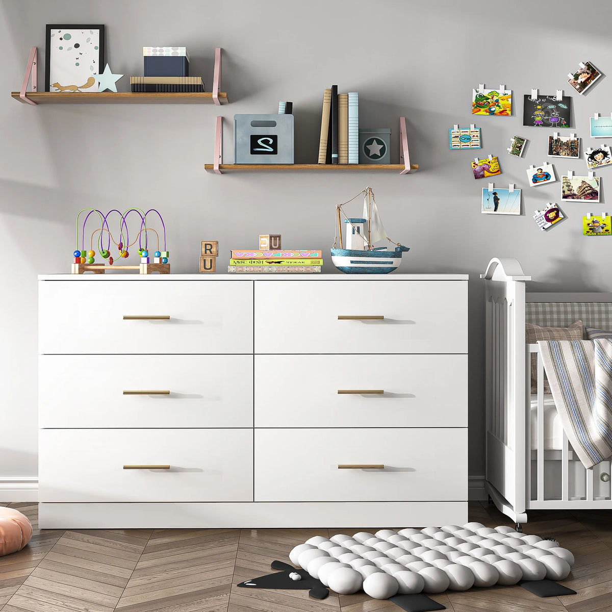 White Wood 6 Drawer Dresser R8754