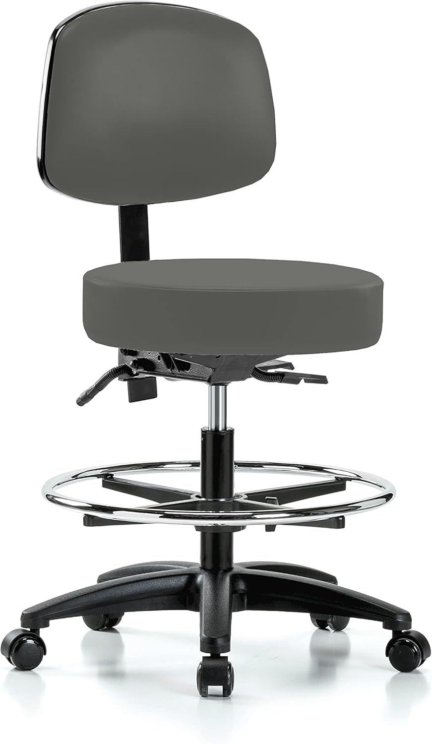 Black Vinyl Rolling Adjustable Doctor's Stool with Back A6989