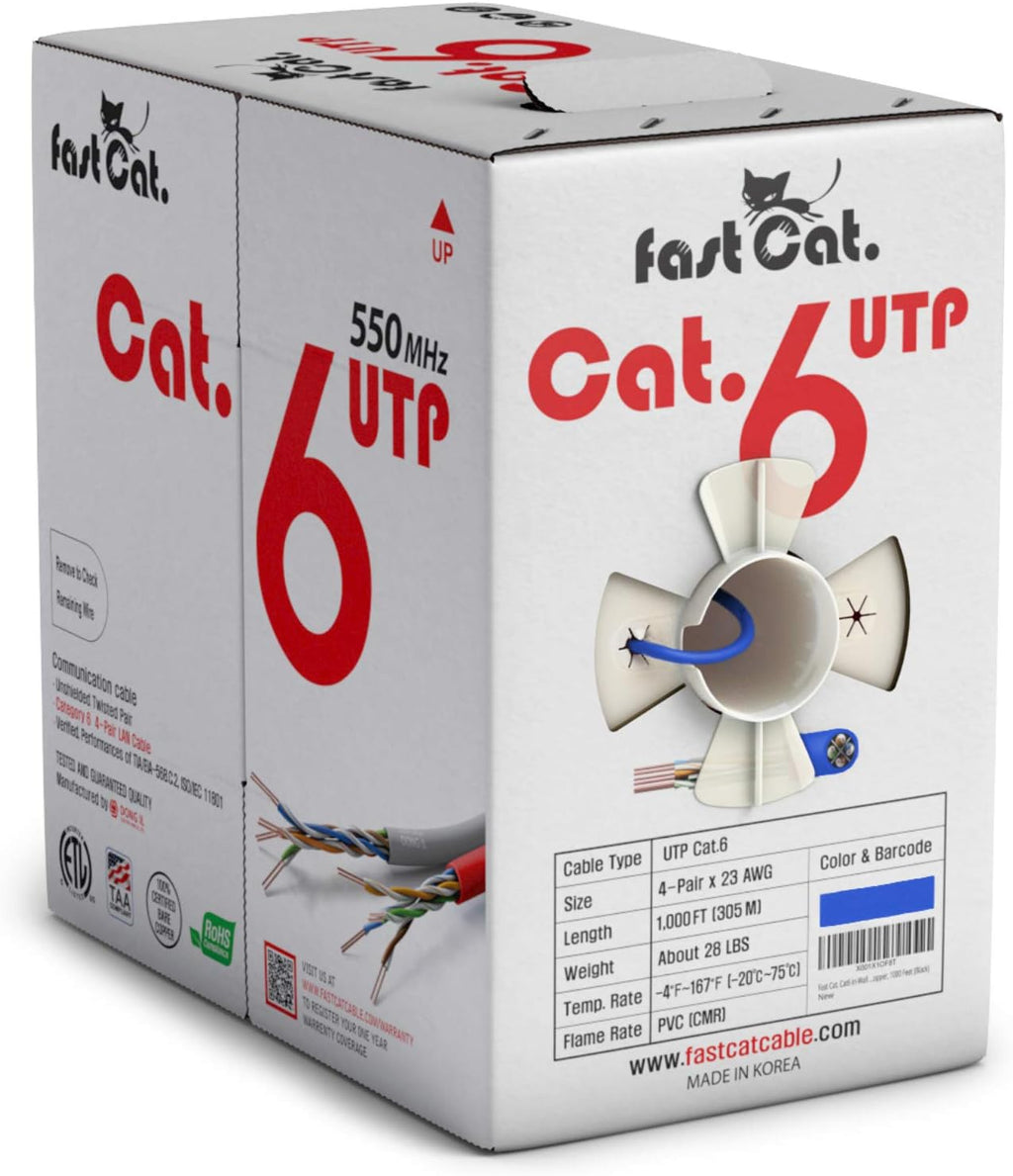 Cat6 Ethernet Cable 1000ft 23 AWG Solid Bare Copper Blue G170987