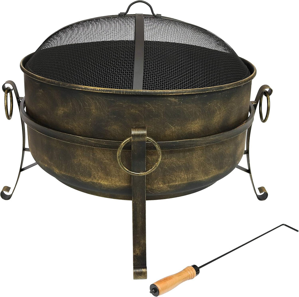 24 Inch Wood Burning Outdoor Fire Pit with Spark Screen and Poker T332