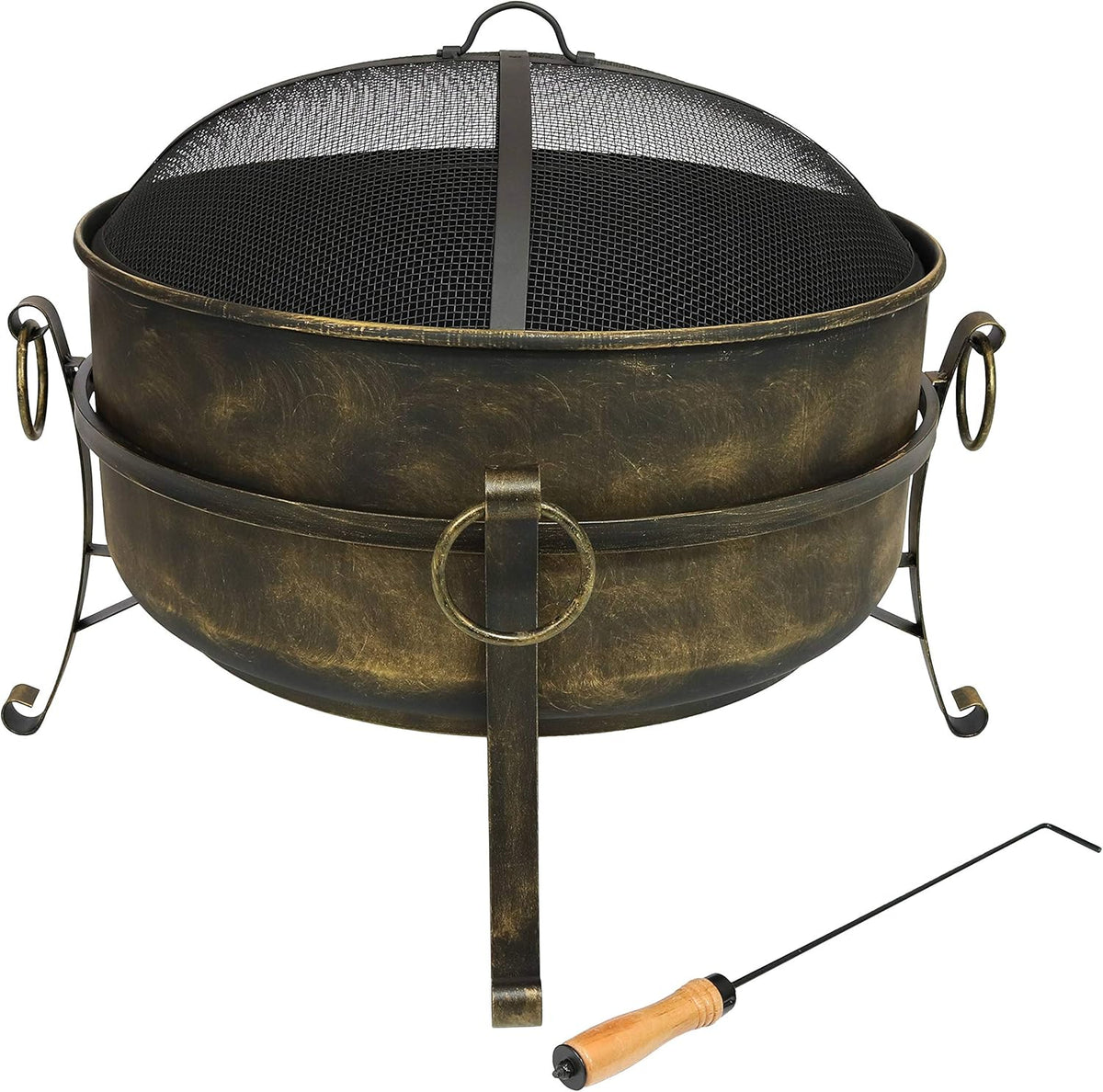 24 Inch Wood Burning Outdoor Fire Pit with Spark Screen and Poker T332