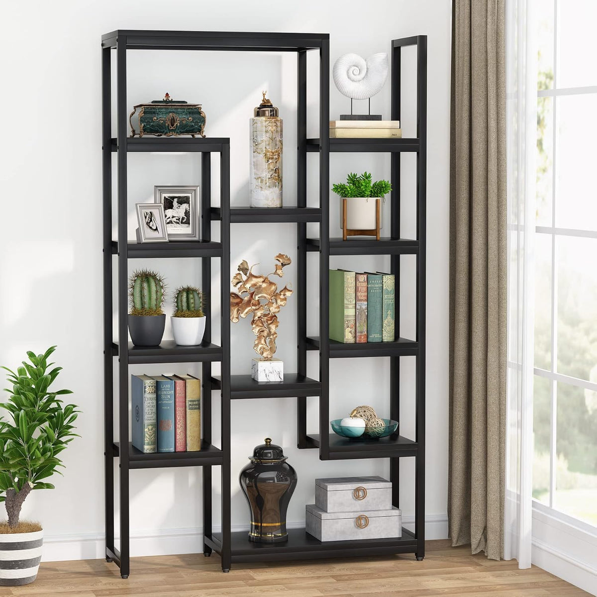 6-Tier 70.9 inch Tall Black Bookshelf K230409