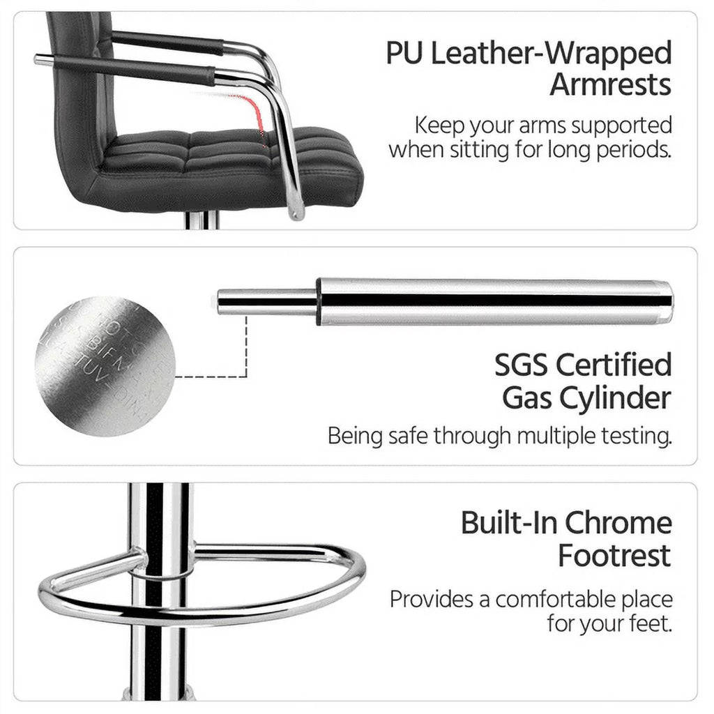 Black Adjustable Swivel Bar Stool Set of 2 L914