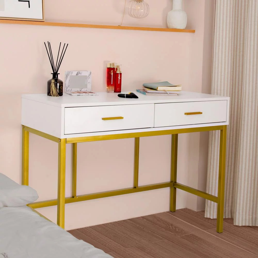 White Wooden Makeup Vanity with 9 LED Lights and 2 Drawers U412