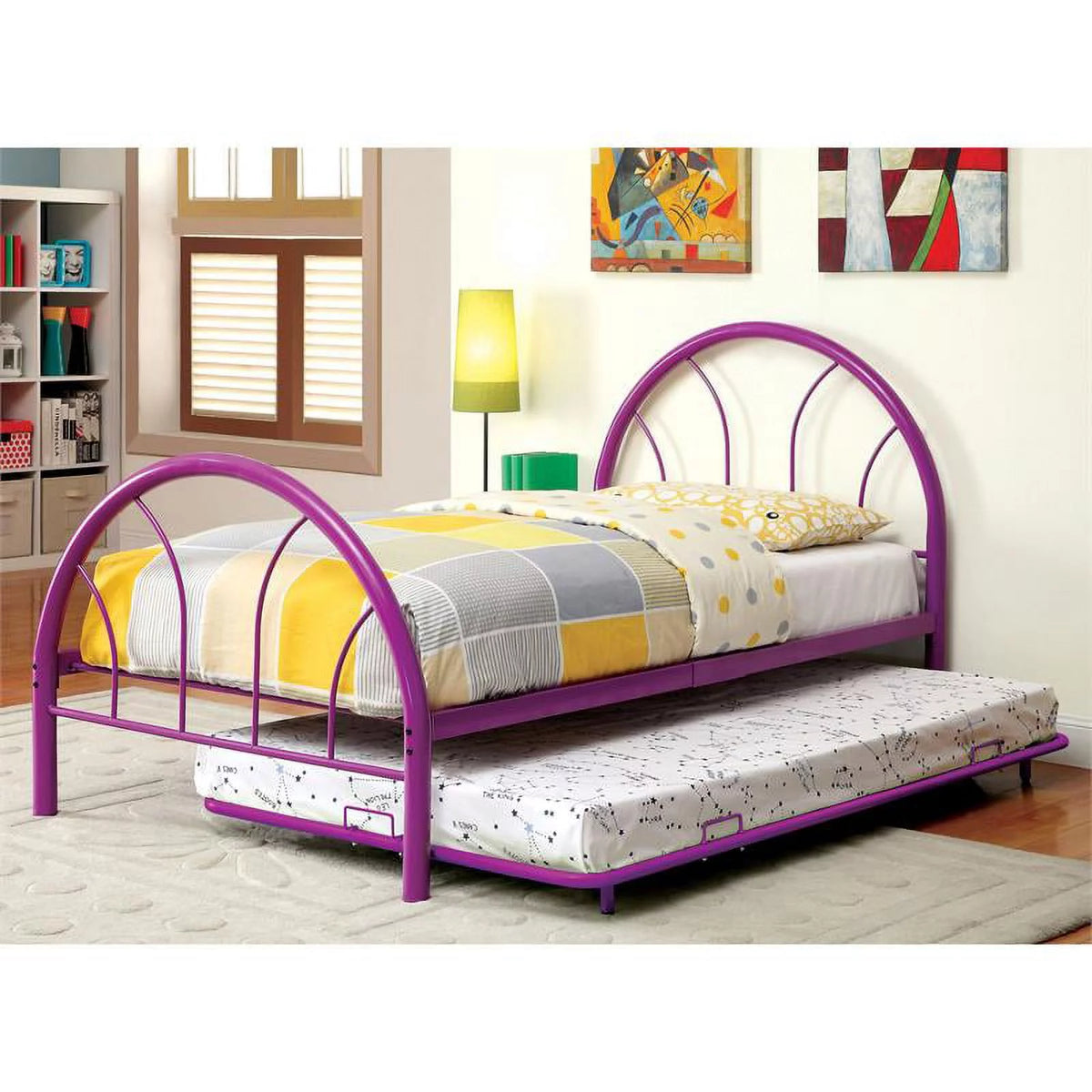 Purple Contemporary Metal Platform Full Bed O77428