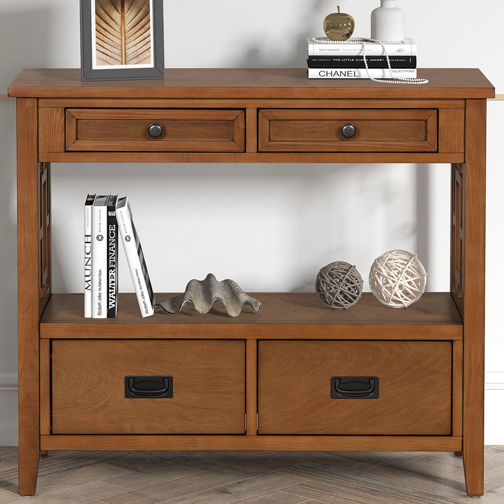 36'' Pine Wood Console Table with 4 Drawers & 1 Storage Shelf K887414