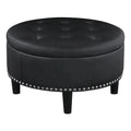 30 Inch Round Black Faux Leather Storage Ottoman C9892
