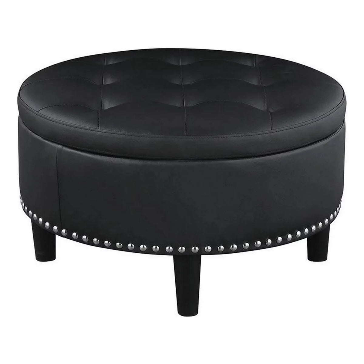30 Inch Round Black Faux Leather Storage Ottoman C9892