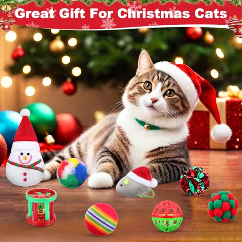 11 Pcs Christmas Catnip Cat Toy Gift Set with Santa Snowman Plush Balls Crinkle Mice K341