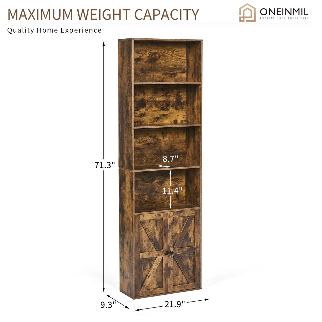 6 Shelf 71in Tall Bookcase with Doors A9340