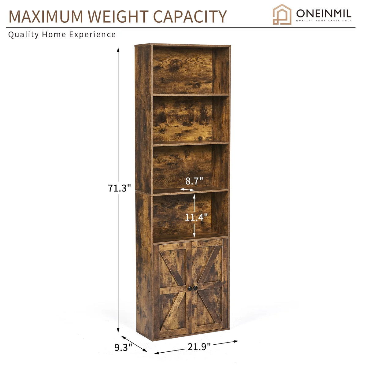 6 Shelf 71in Tall Bookcase with Doors A9340